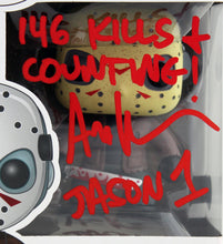 Load image into Gallery viewer, Ari Lehman Signed "Friday the 13th" #01 Jason Voorhees Funko Pop! Vinyl Figure Inscribed "146 Kills and Counting!" &amp; "Jason 1" (Beckett)