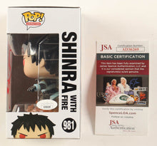 Load image into Gallery viewer, Derick Snow Signed "Fire Force" #981 Shinra with Fire Funko Pop! Vinyl Figure Inscribed "Shinra" (JSA)