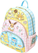 Load image into Gallery viewer, Loungefly Pokémon Café Triple Pocket Backpack | Pokemon Cafe Sweet Treats with Piplup, Dedenne, Yamper, Eevee, Pikachu