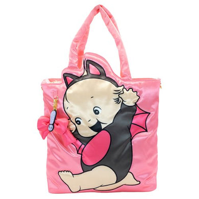 Whatever Makes You Happy Kewpie Black Bat Puffy Tote Bag with Bow Charm