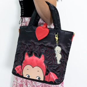 Whatever Makes You Happy Kewpie Devil Puffy Tote Bag with Angel Acrylic Charm