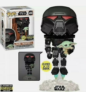 POP! Star Wars The Mandalorian Dark Trooper Grogu Glow Exclusive